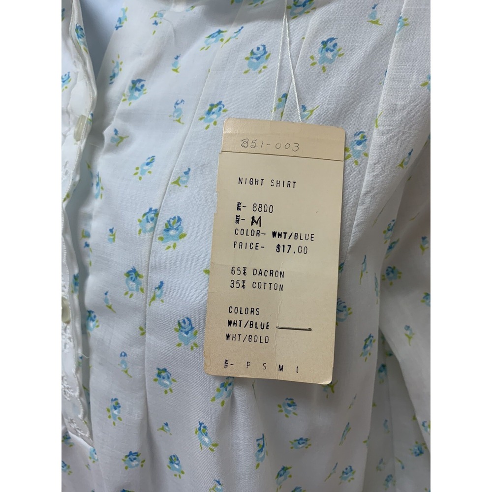 Vintage Najla New York Night Shirt Dainty Blue Floral Cotton Dacron M USA NOS - Picture 5 of 11